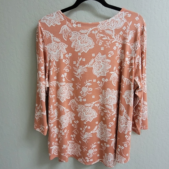🍂Cupio 3/4 Sleeve Coral Floral Top Size XL - Picture 4 of 10